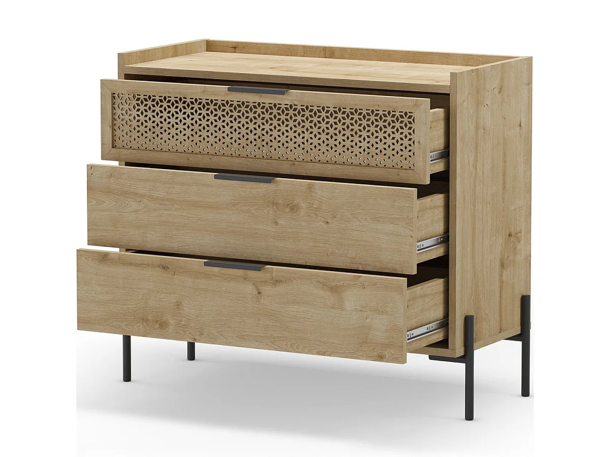 Commode 3 tiroirs effet chêne 90 cm - Corto