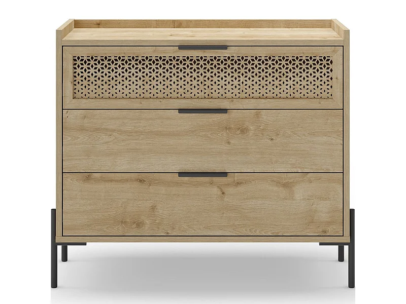 Commode 3 tiroirs effet chêne 90 cm - Corto