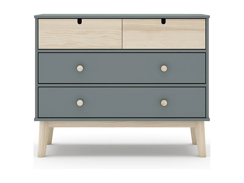 Commode enfant 4 tiroirs en bois vert kaki 100 cm - Lucy