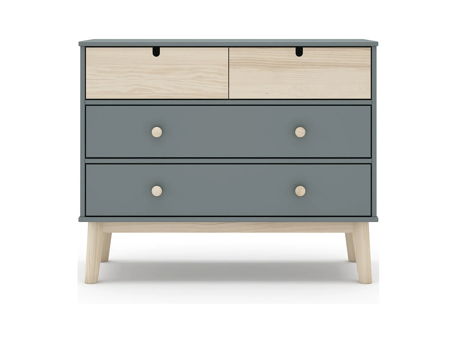 Commode enfant 4 tiroirs en bois vert kaki 100 cm - Lucy