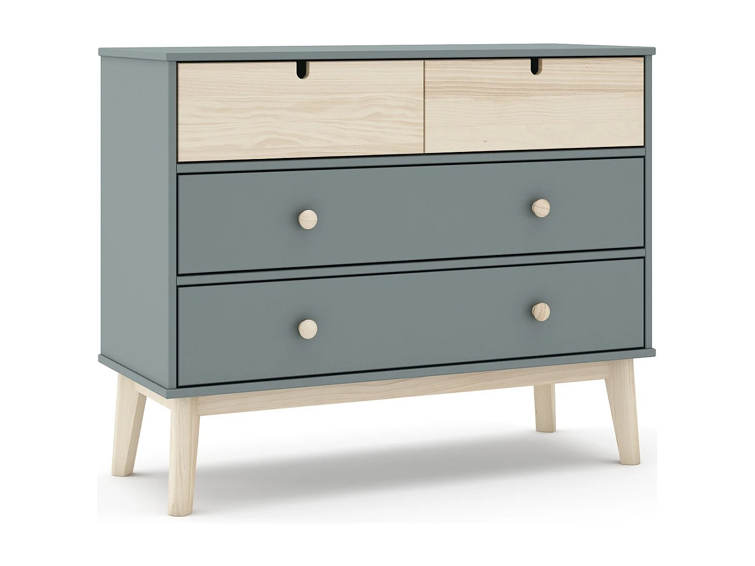 Commode enfant 4 tiroirs en bois vert kaki 100 cm - Lucy