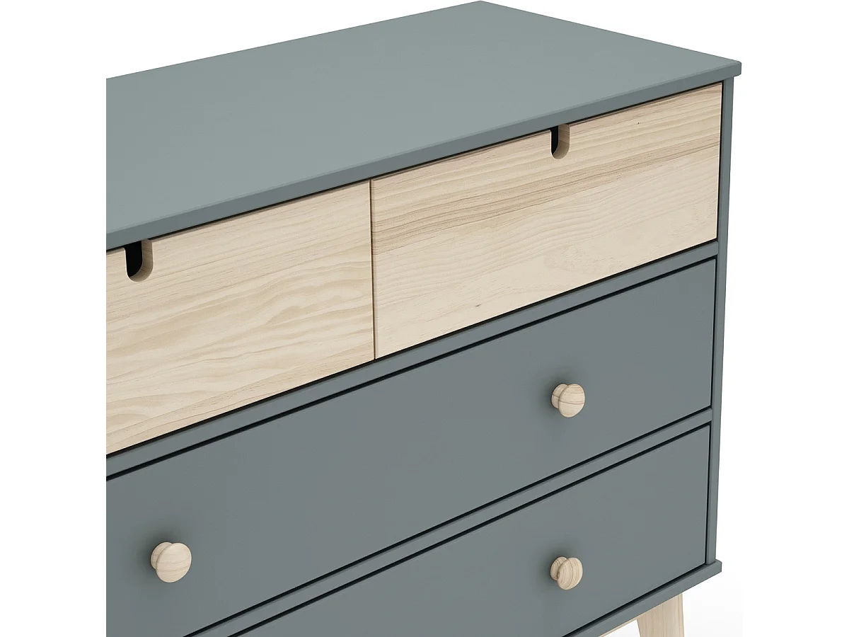 Commode enfant 4 tiroirs en bois vert kaki 100 cm - Lucy