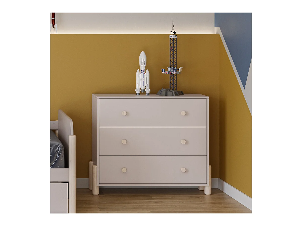 Commode enfant 3 tiroirs en bois beige 90 cm - Bastien