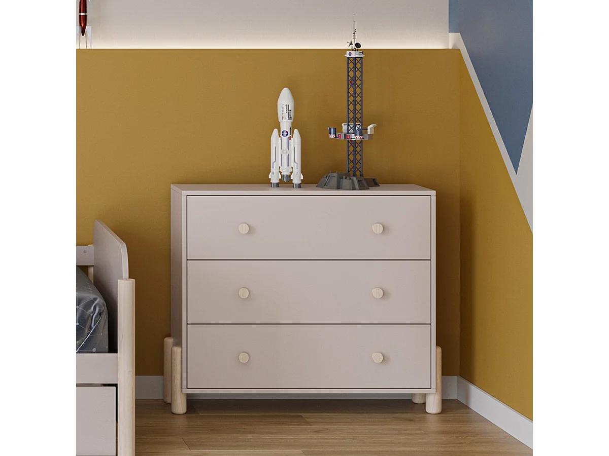 Commode enfant 3 tiroirs en bois beige 90 cm - Bastien