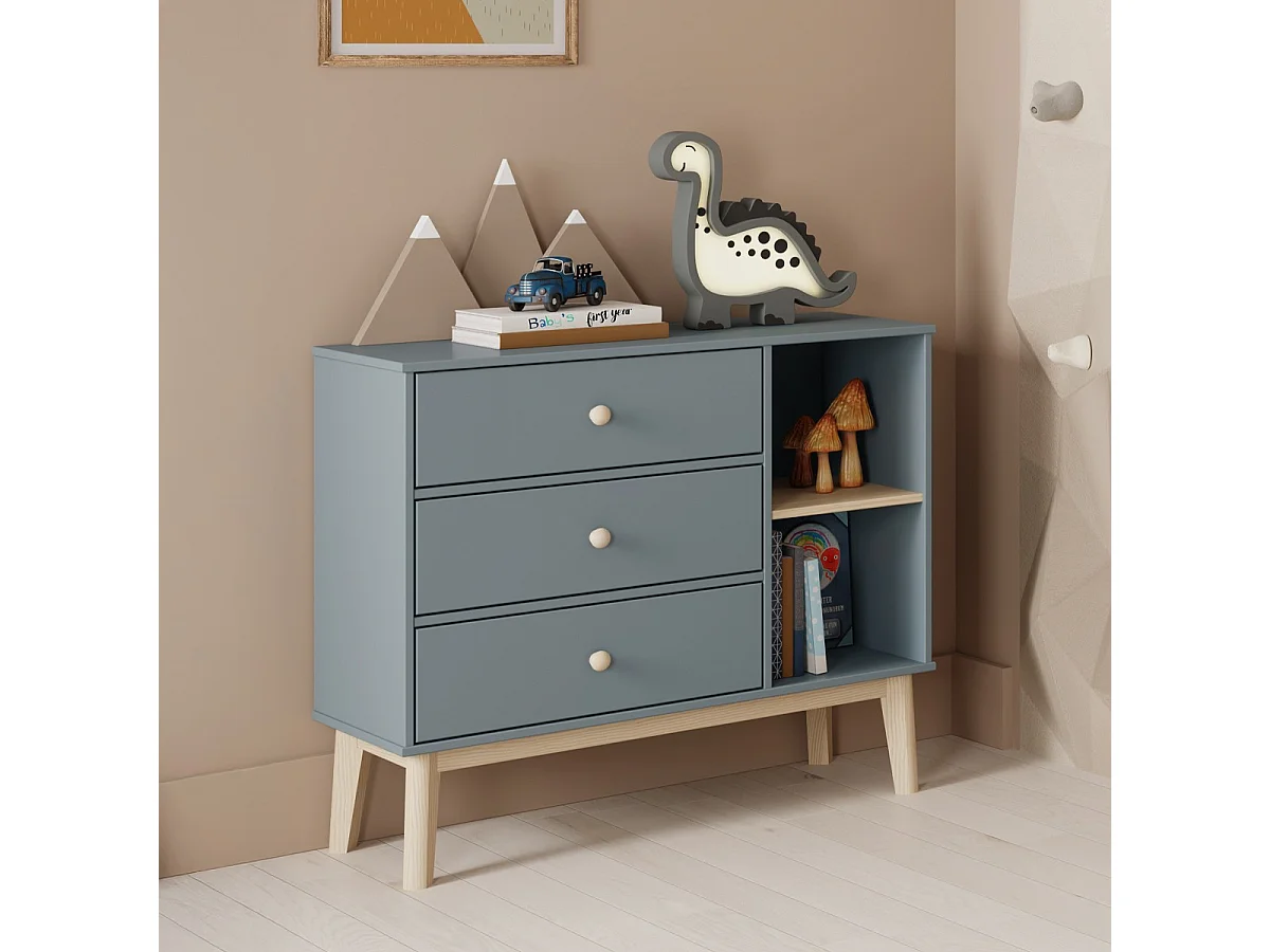 Commode enfant 3 tiroirs en bois vert kaki 90 cm - Elise