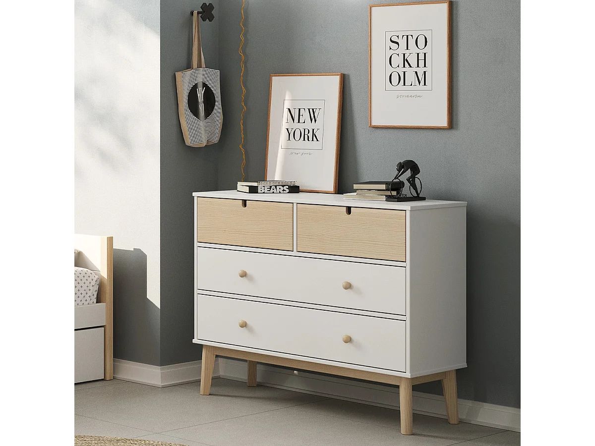 Commode enfant 4 tiroirs en bois blanc 100 cm - Lucy
