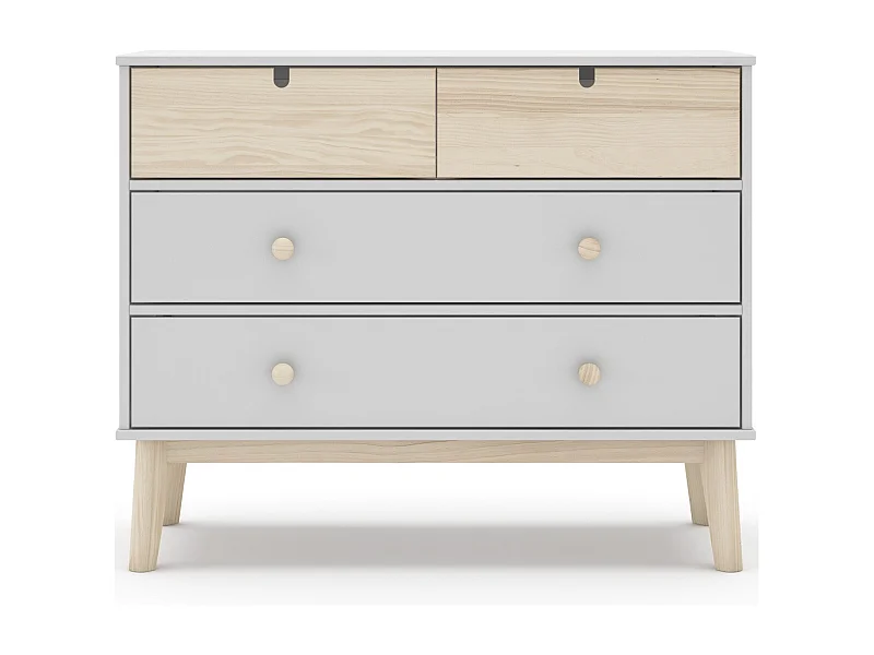 Commode enfant 4 tiroirs en bois blanc 100 cm - Lucy