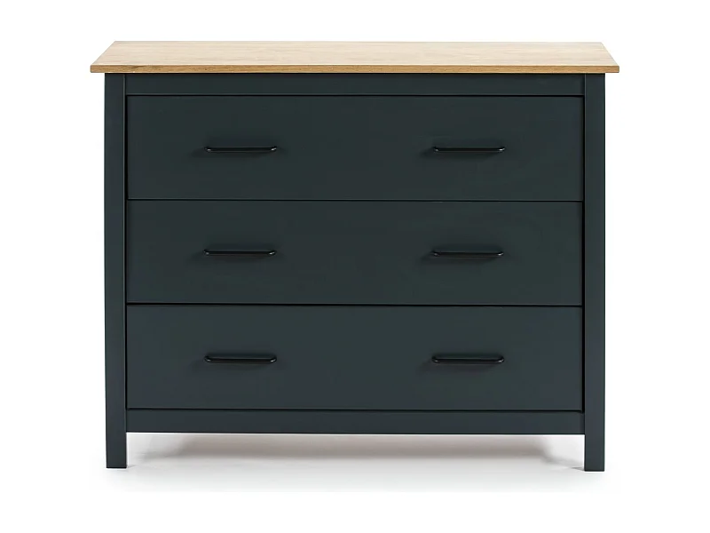 Commode 3 tiroirs en bois massif bleu 100 cm - Ida