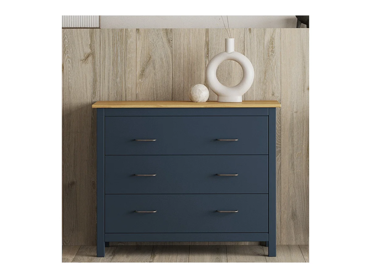Commode 3 tiroirs en bois massif bleu 100 cm - Ida