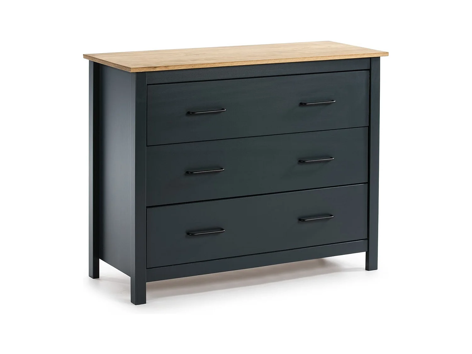 Commode 3 tiroirs en bois massif bleu 100 cm - Ida