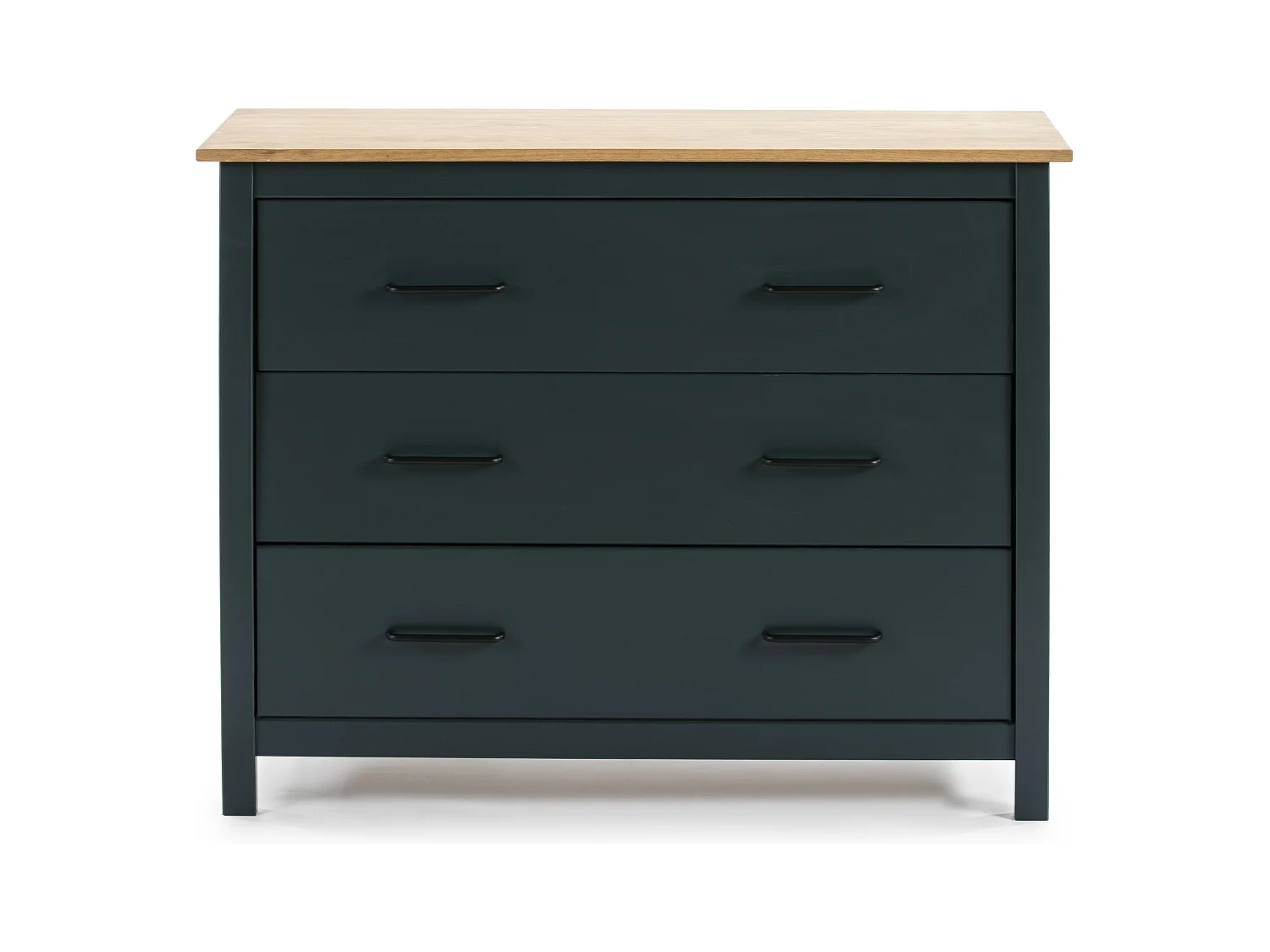 Commode 3 tiroirs en bois massif bleu 100 cm - Ida