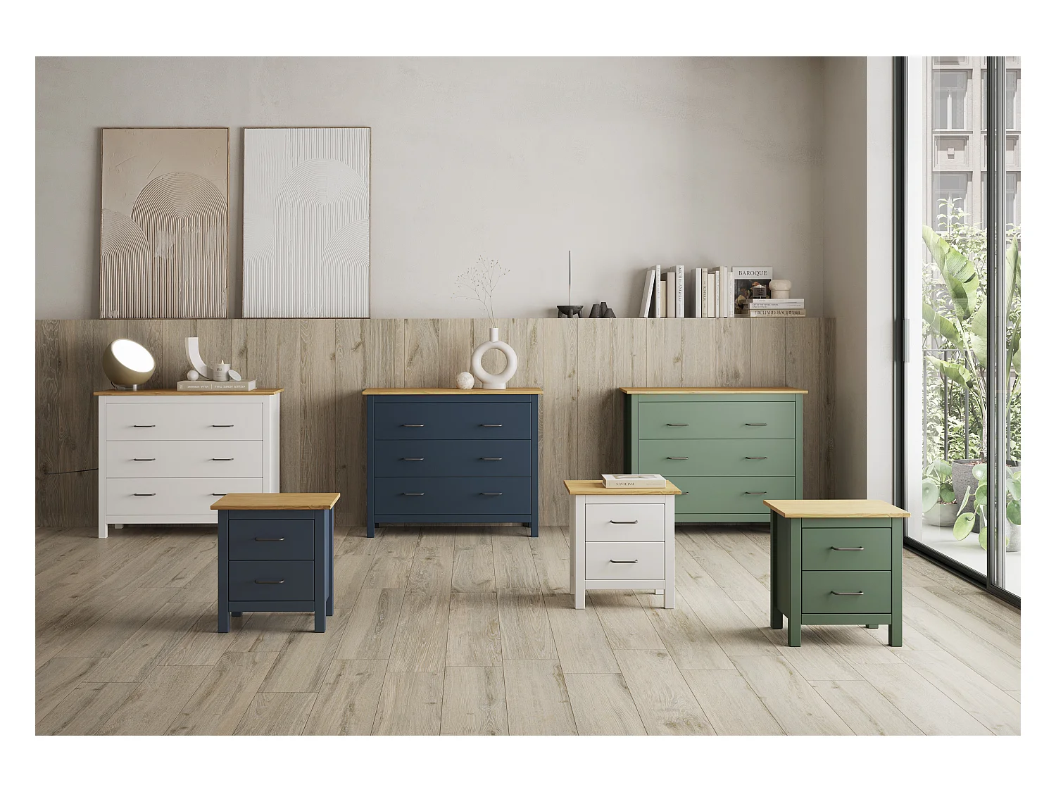 Commode 3 tiroirs en bois massif bleu 100 cm - Ida