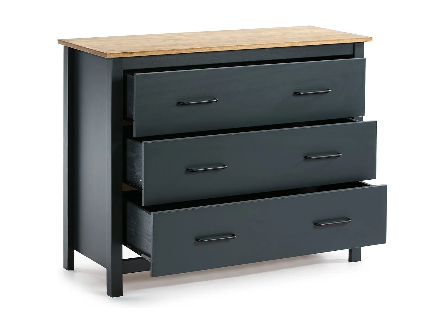 Commode 3 tiroirs en bois massif bleu 100 cm - Ida