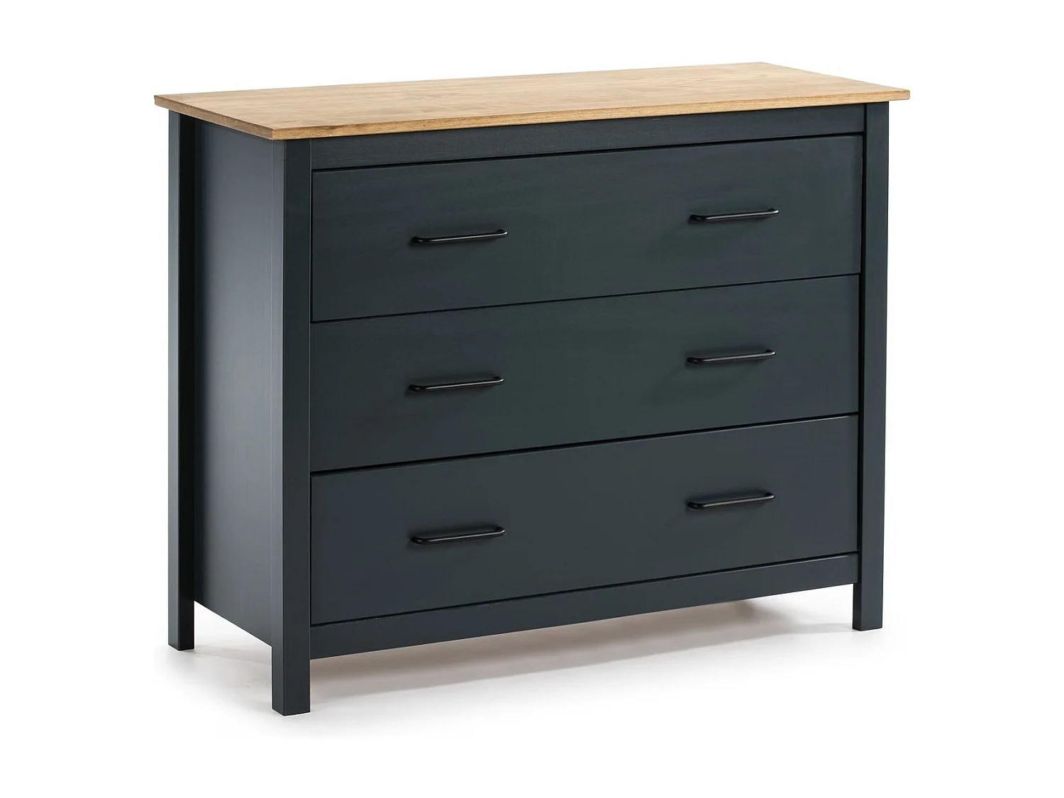 Commode 3 tiroirs en bois massif bleu 100 cm - Ida