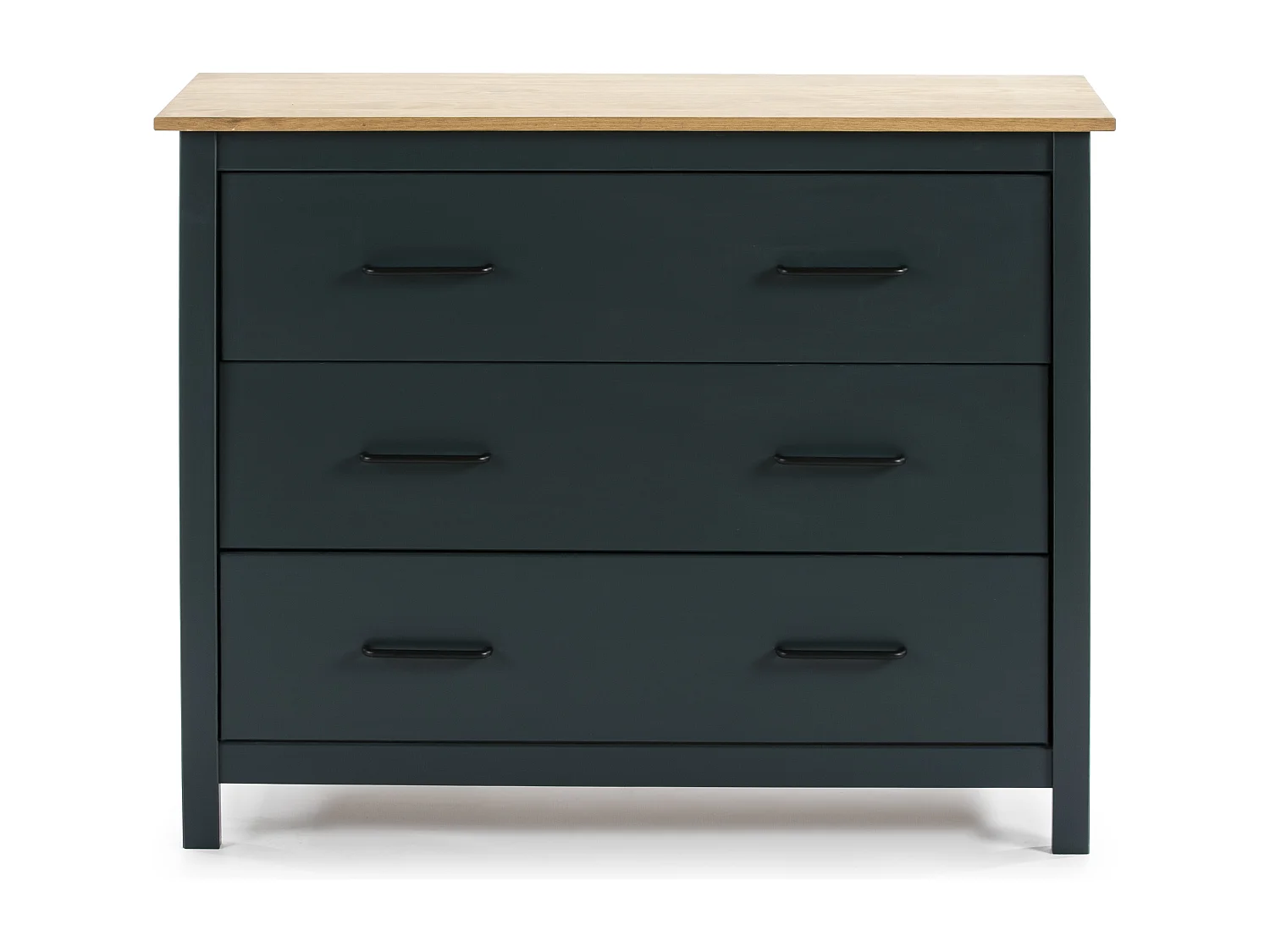 Commode 3 tiroirs en bois massif bleu 100 cm - Ida