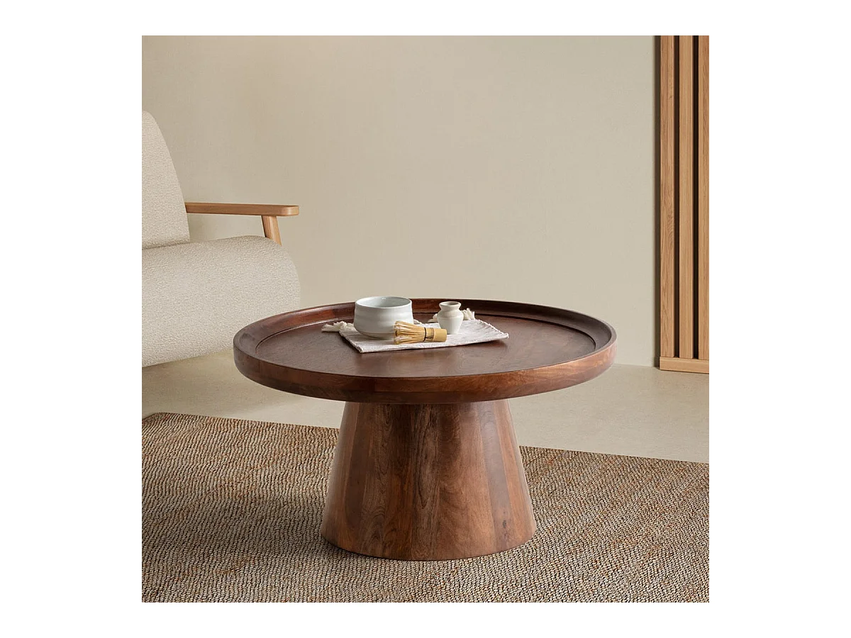 Table basse ronde en bois de manguier 80 cm - Deva