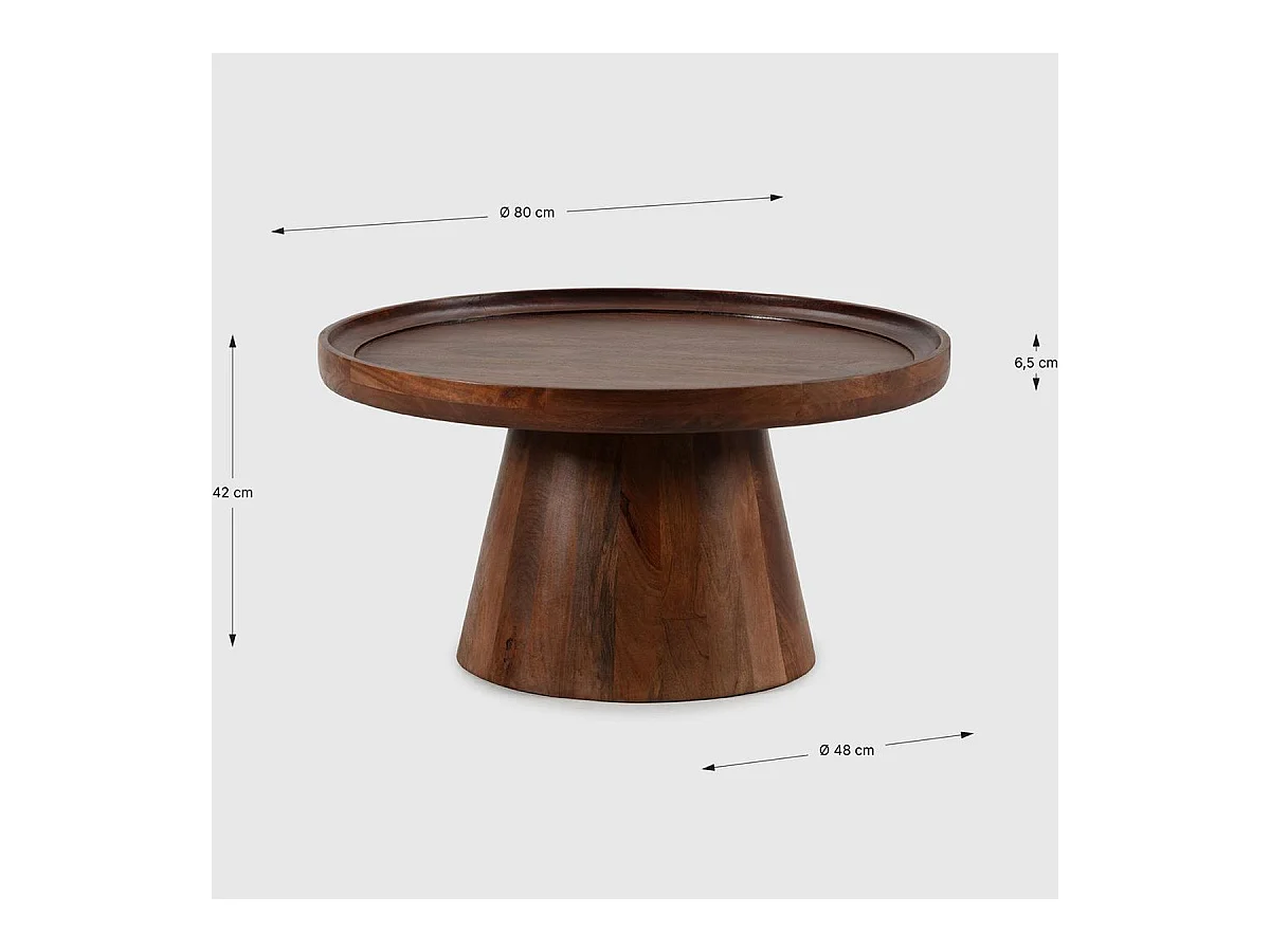 Table basse ronde en bois de manguier 80 cm - Deva