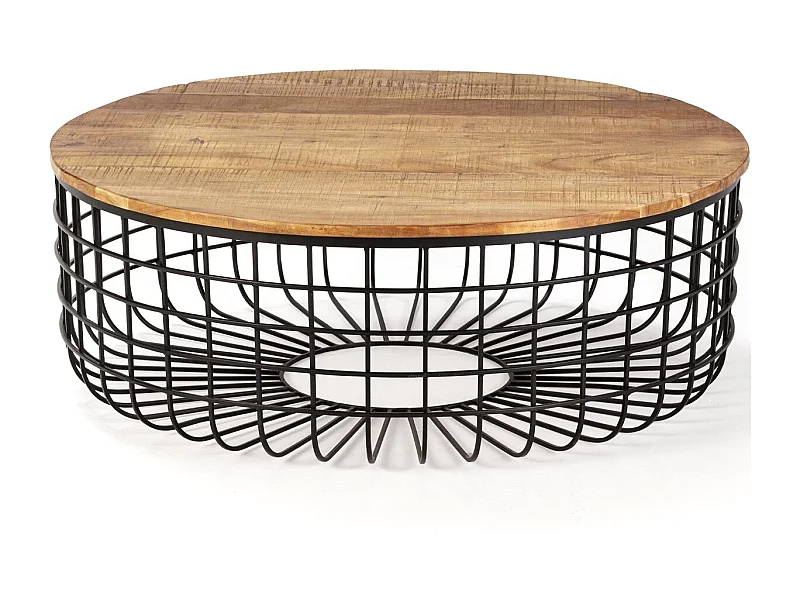 Table basse ronde en bois massif et métal 102 cm - Soria