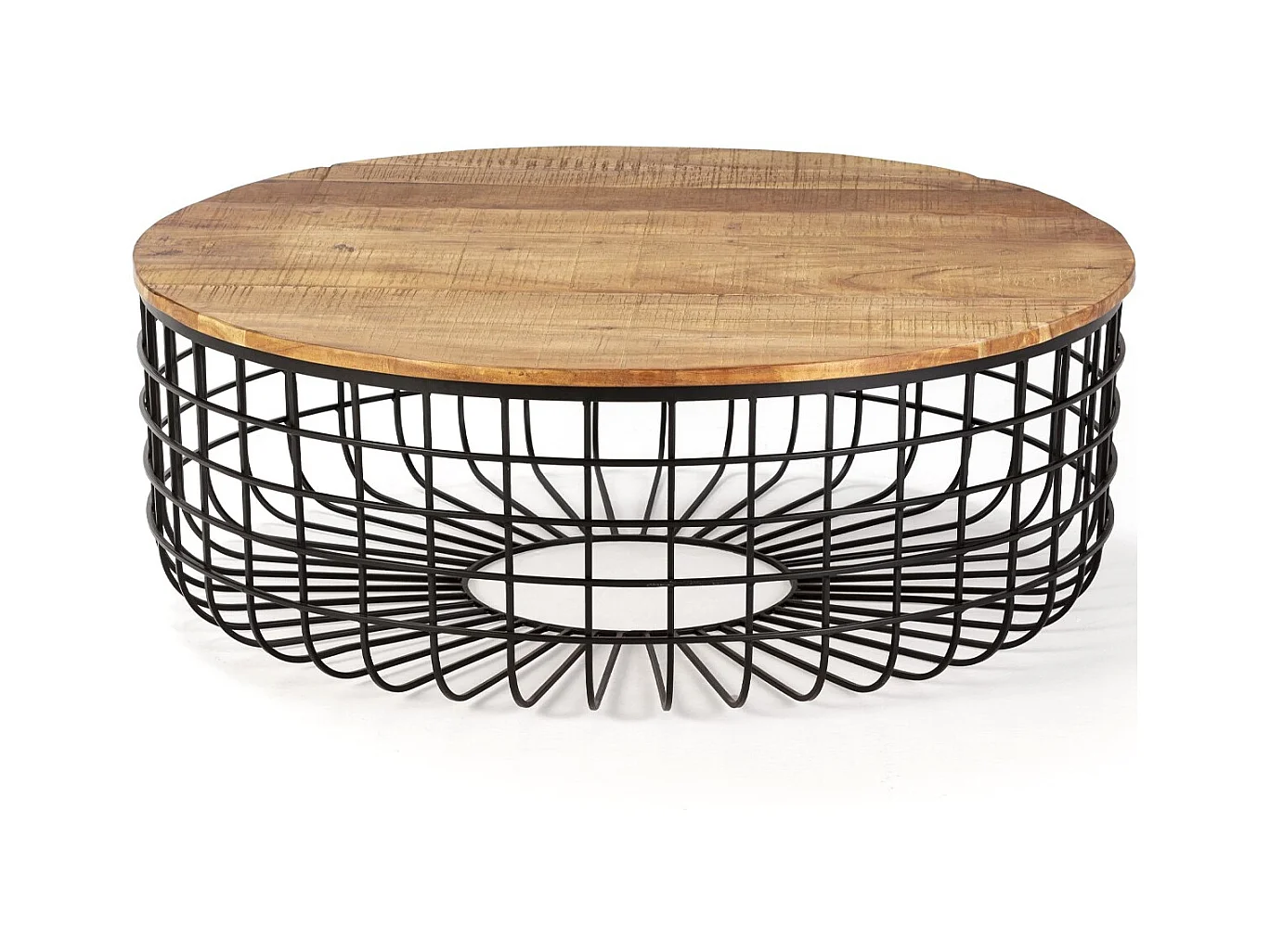 Table basse ronde en bois massif et métal 102 cm - Soria