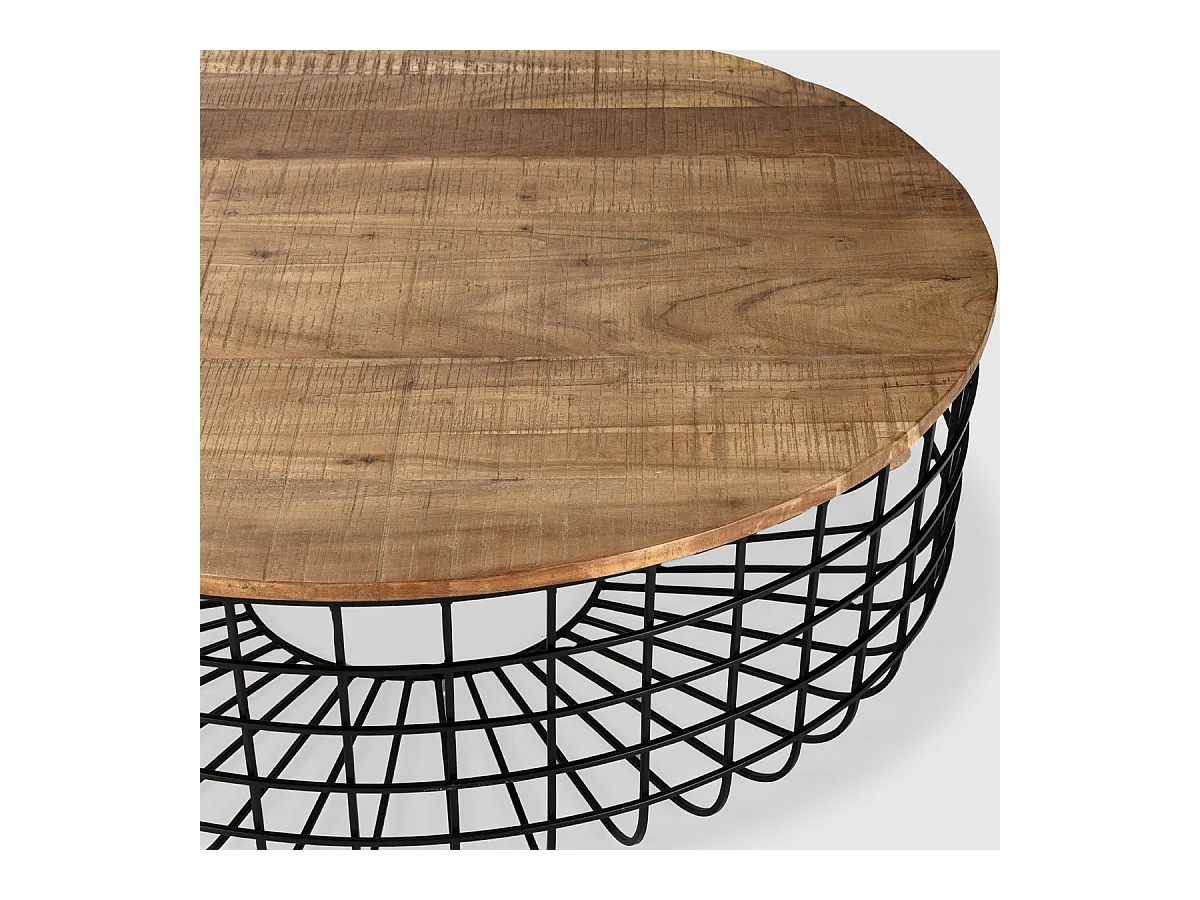 Table basse ronde en bois massif et métal 102 cm - Soria