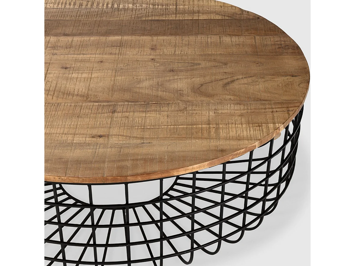 Table basse ronde en bois massif et métal 102 cm - Soria