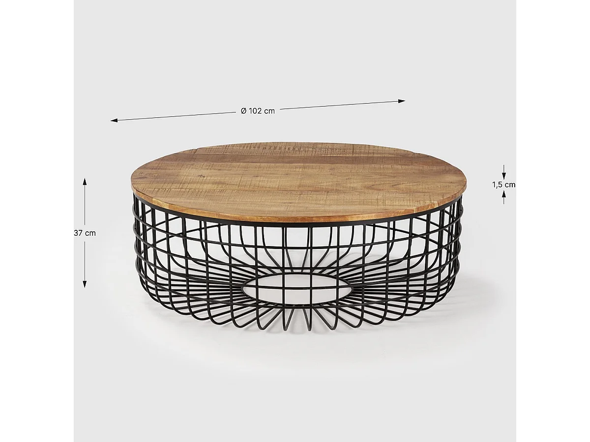 Table basse ronde en bois massif et métal 102 cm - Soria