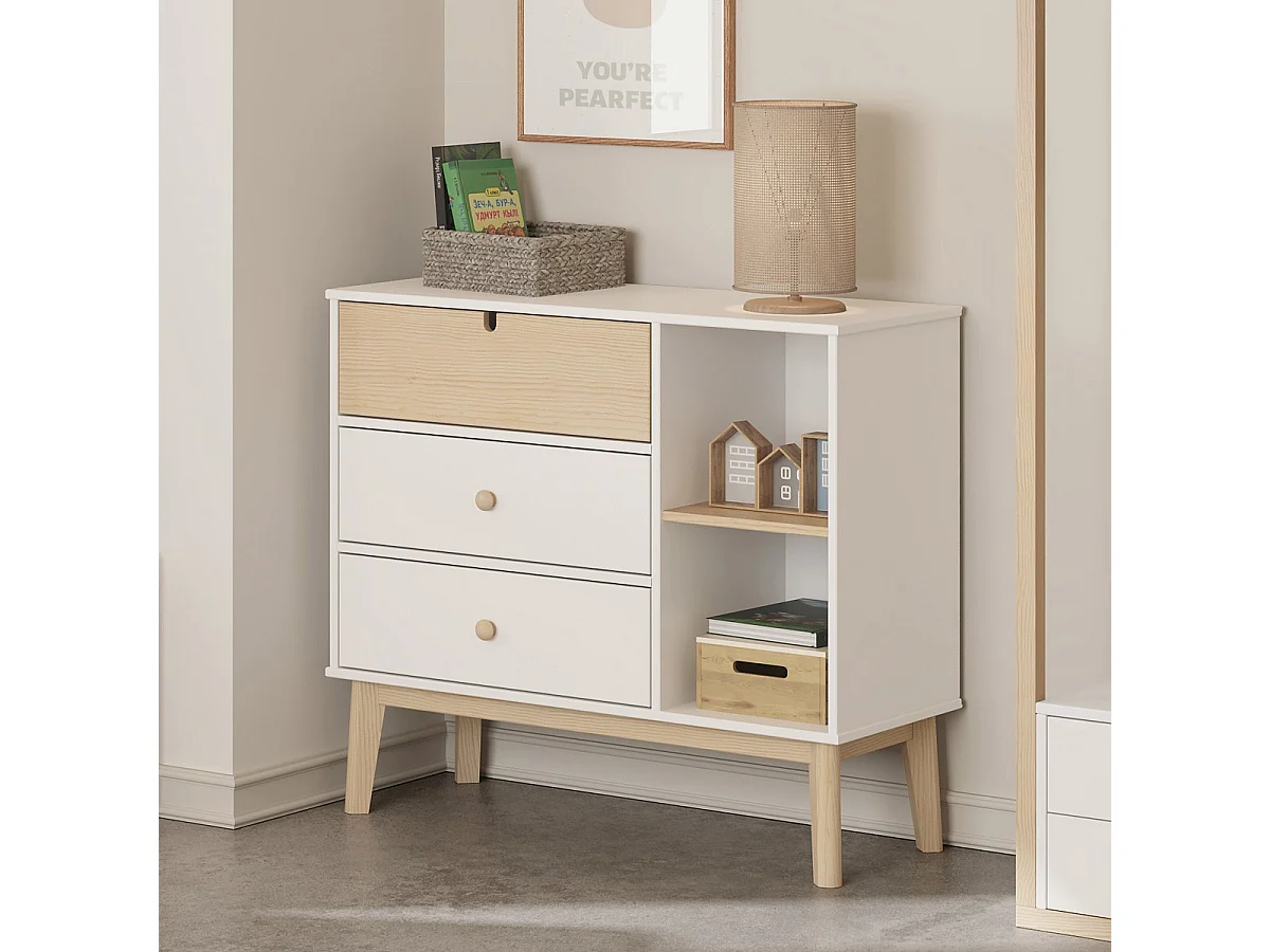Commode enfant 3 tiroirs en bois blanc 90 cm - Lucy