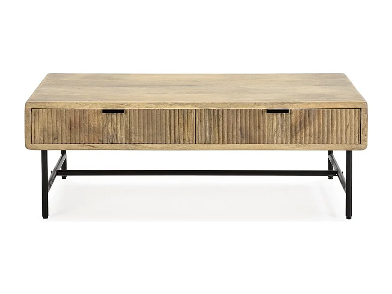 Table basse rectangulaire 2 tiroirs en bois de manguier 120cm - Sanja