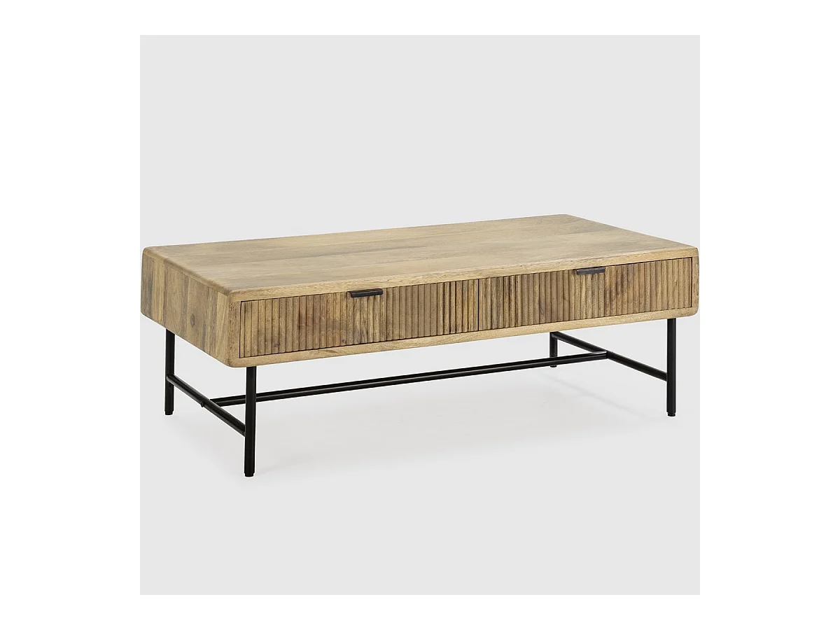 Table basse rectangulaire 2 tiroirs en bois de manguier 120cm - Sanja