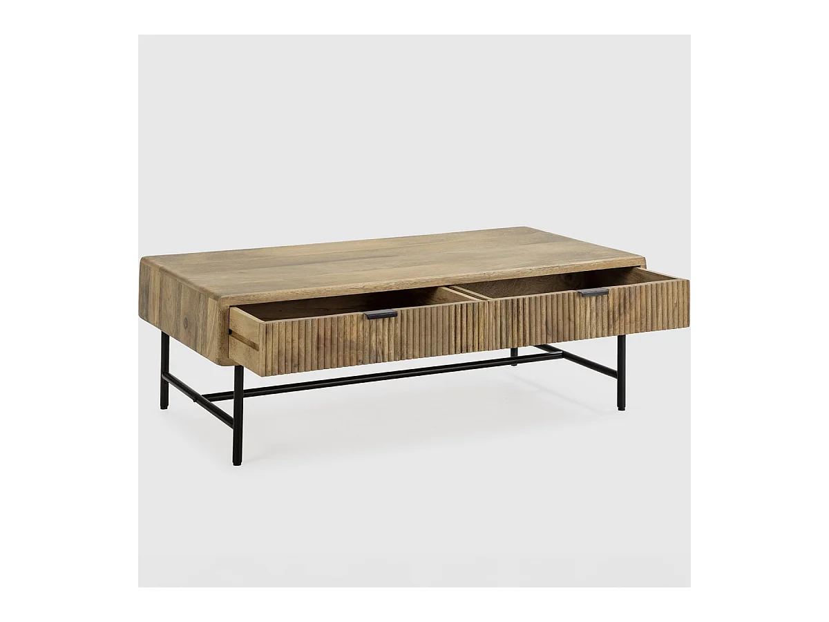 Table basse rectangulaire 2 tiroirs en bois de manguier 120cm - Sanja