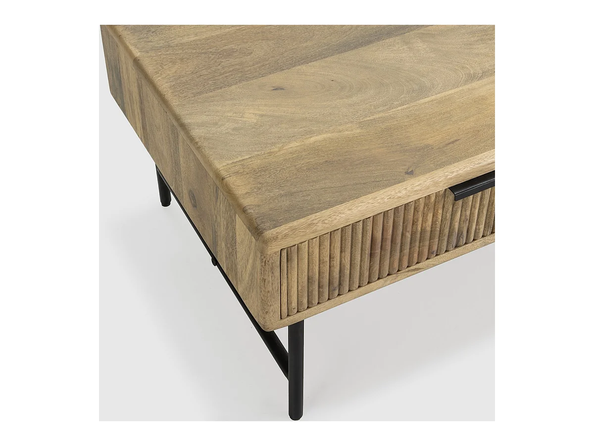 Table basse rectangulaire 2 tiroirs en bois de manguier 120cm - Sanja