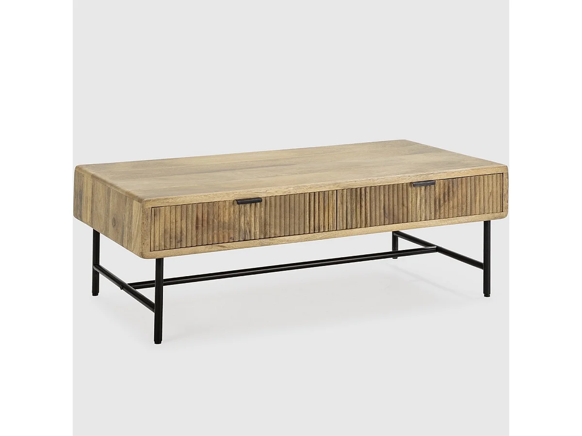 Table basse rectangulaire 2 tiroirs en bois de manguier 120cm - Sanja