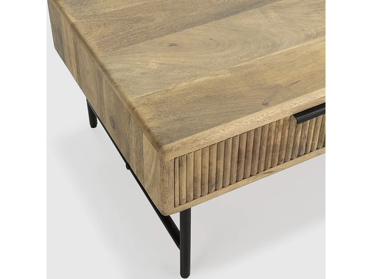 Table basse rectangulaire 2 tiroirs en bois de manguier 120cm - Sanja