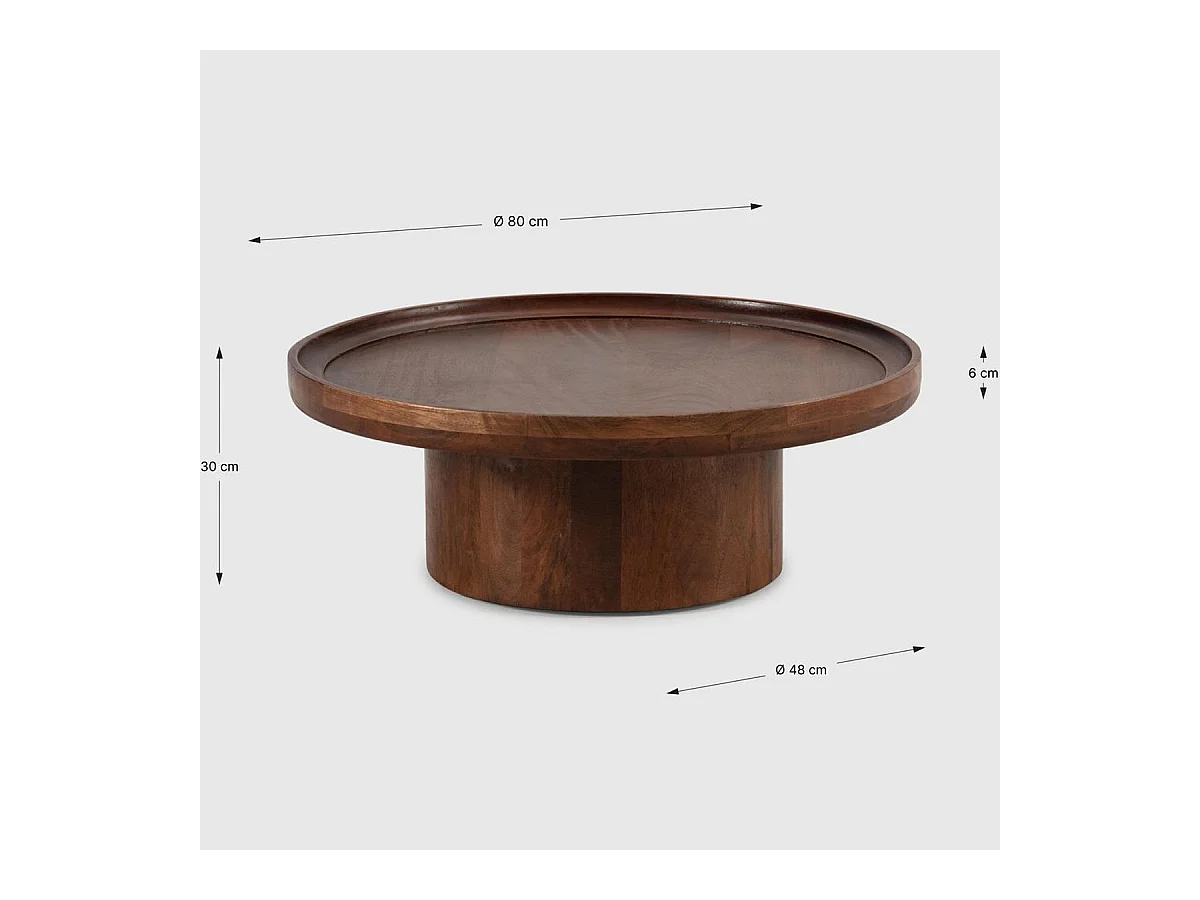 Table basse ronde en bois de manguier 80 cm - Sunna