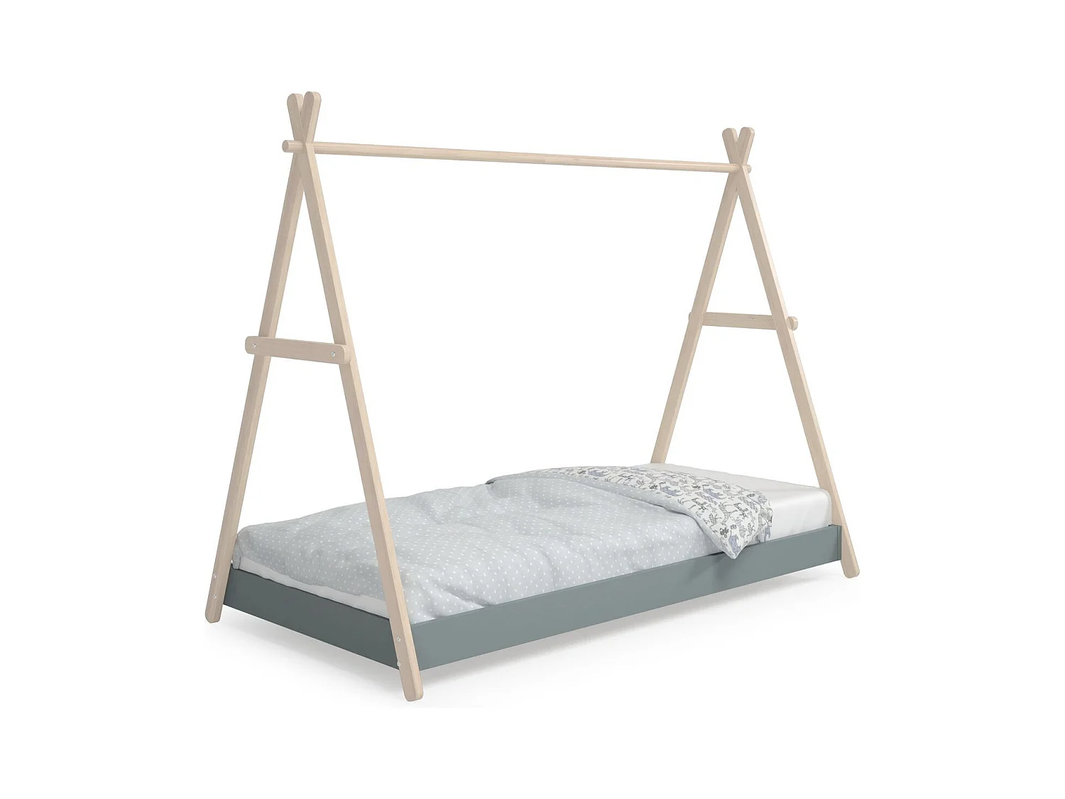 Lit tipi enfant ajustable 90x190 cm en bois clair/vert kaki - Annie