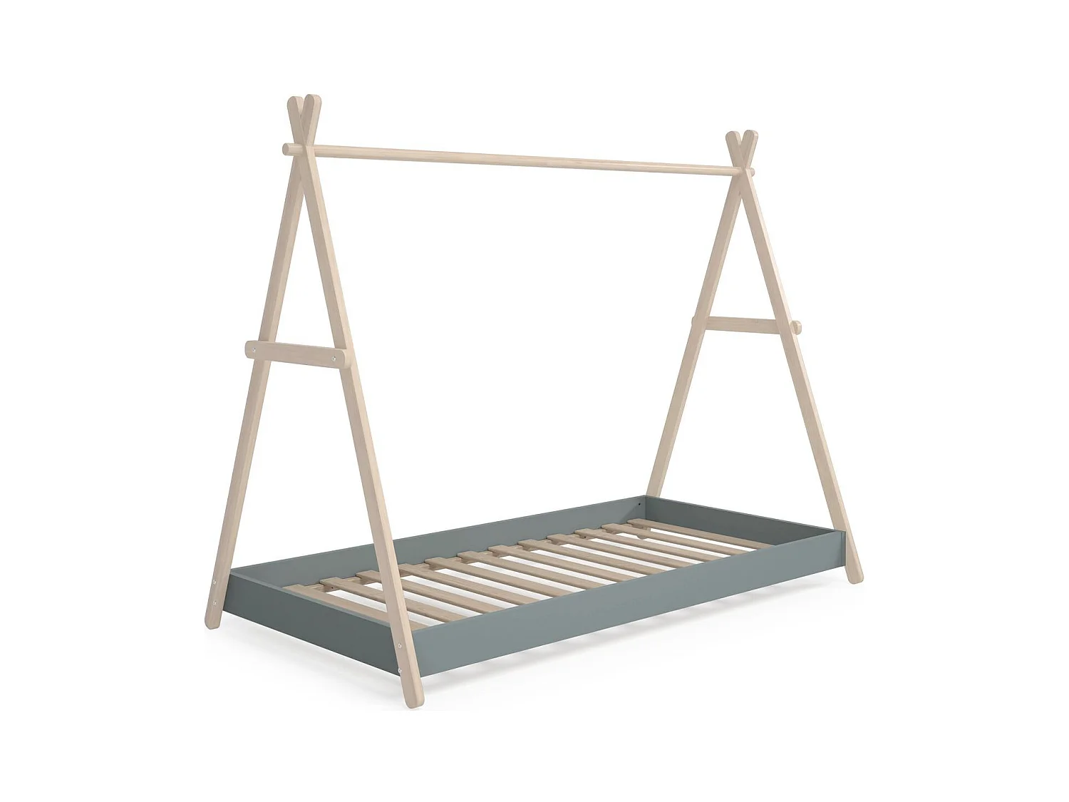 Lit tipi enfant ajustable 90x190 cm en bois clair/vert kaki - Annie