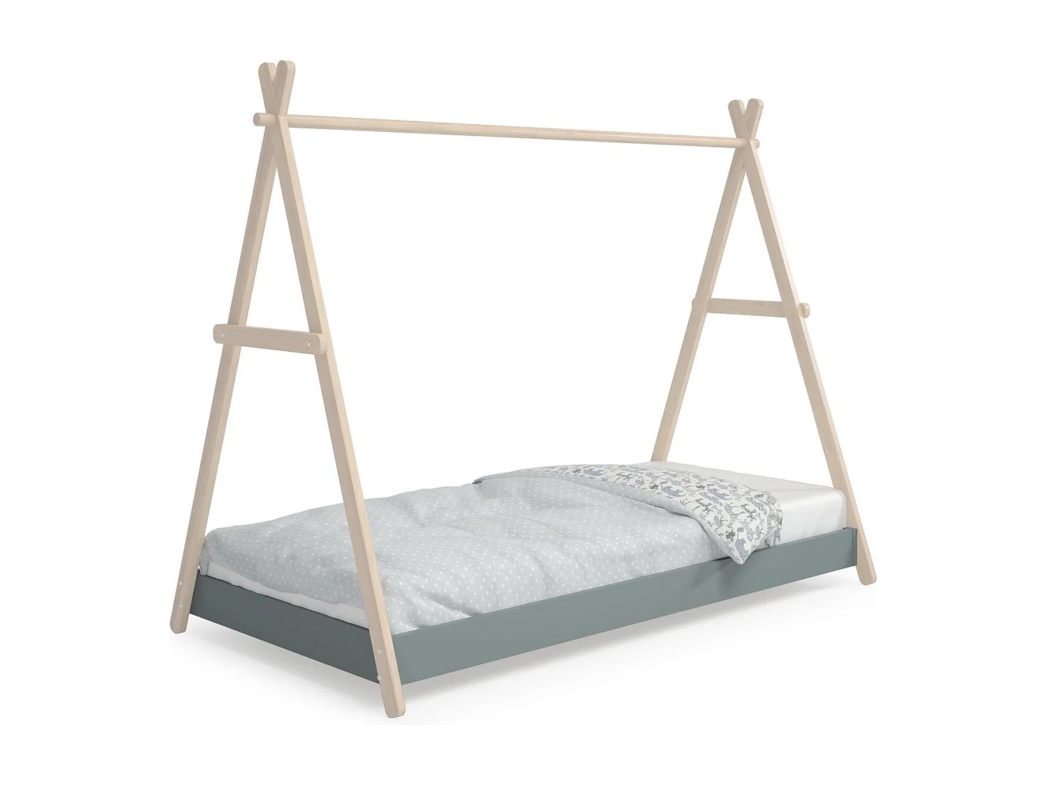 Lit tipi enfant ajustable 90x190 cm en bois clair/vert kaki - Annie