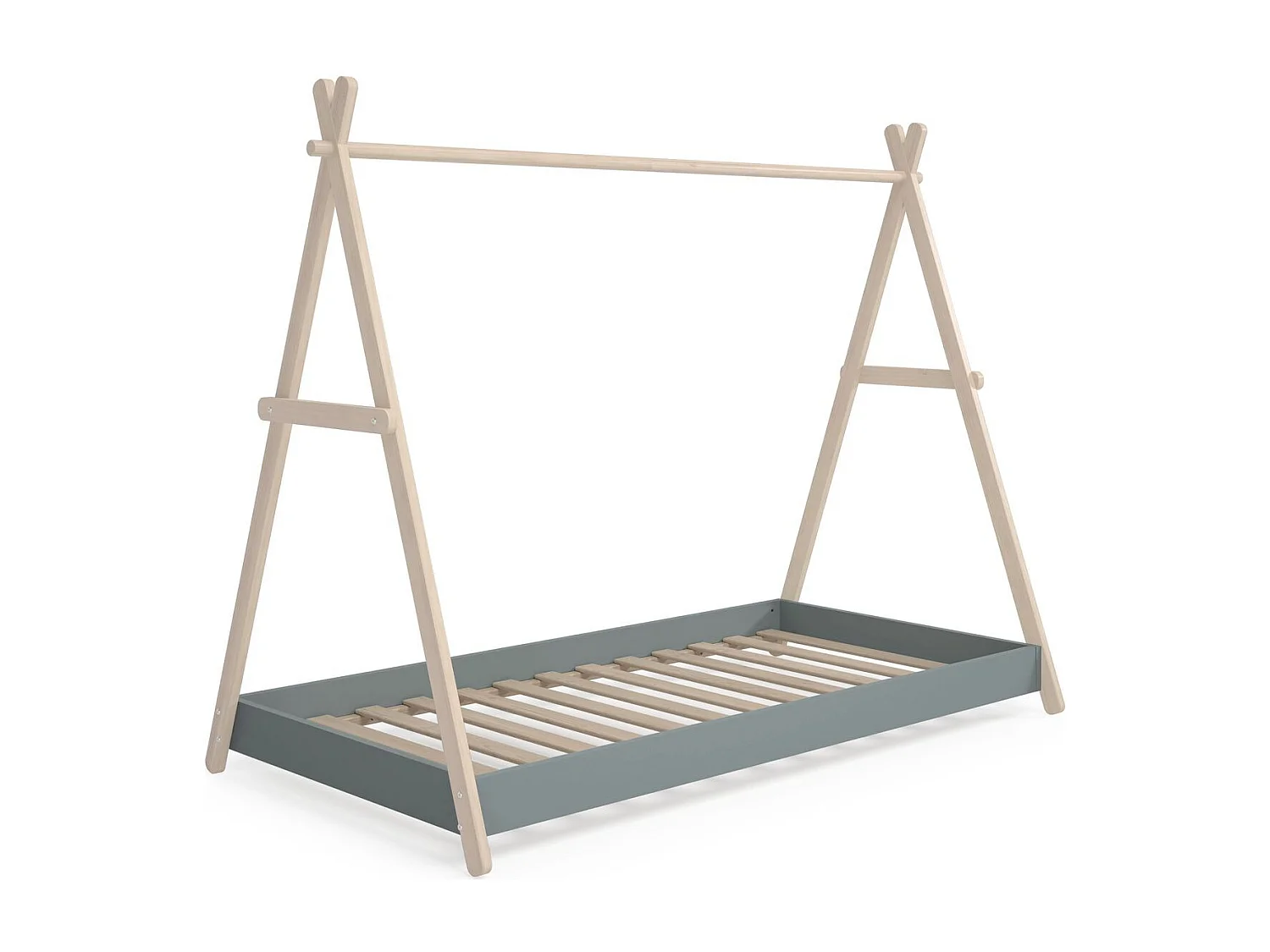 Lit tipi enfant ajustable 90x190 cm en bois clair/vert kaki - Annie