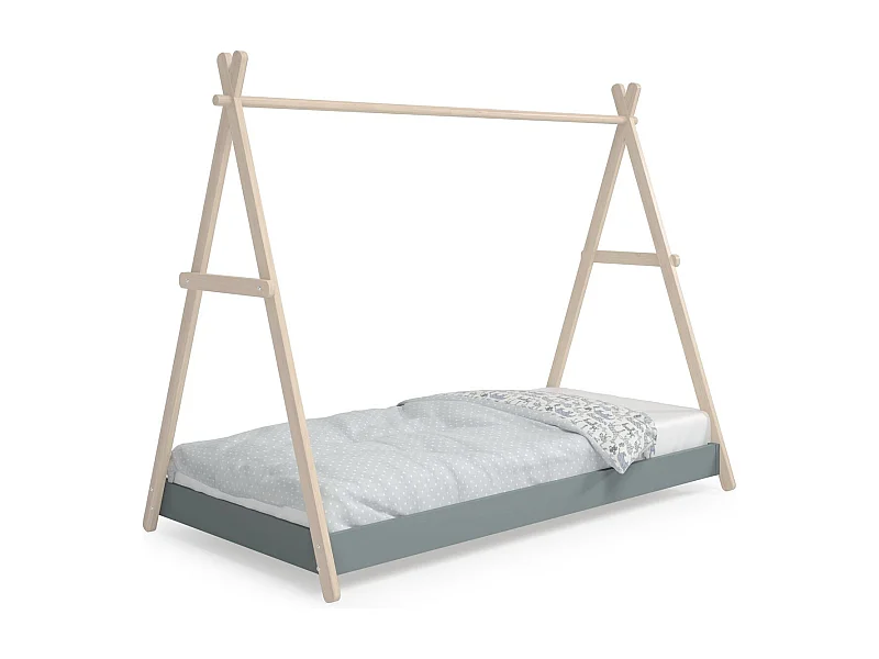 Lit tipi enfant ajustable 90x190 cm en bois clair/vert kaki - Annie