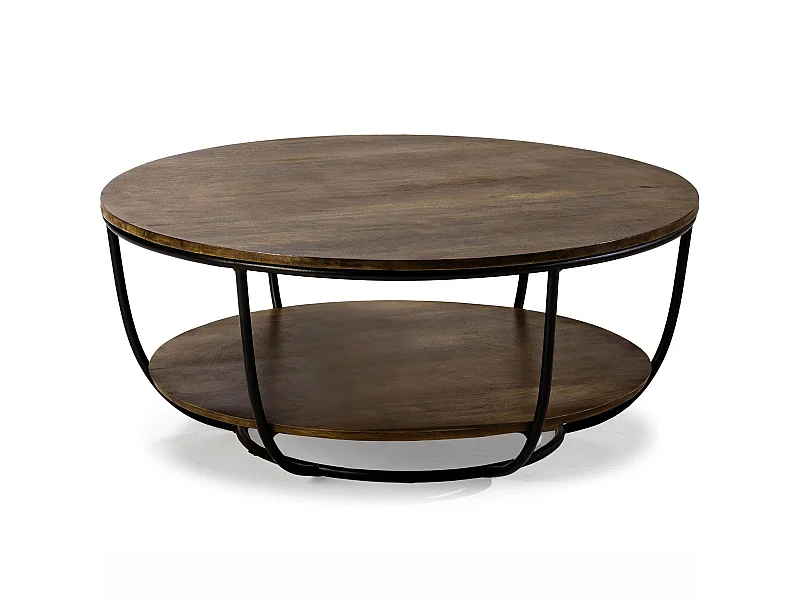 Table basse ronde en bois de manguier et métal 90cm - Pandora