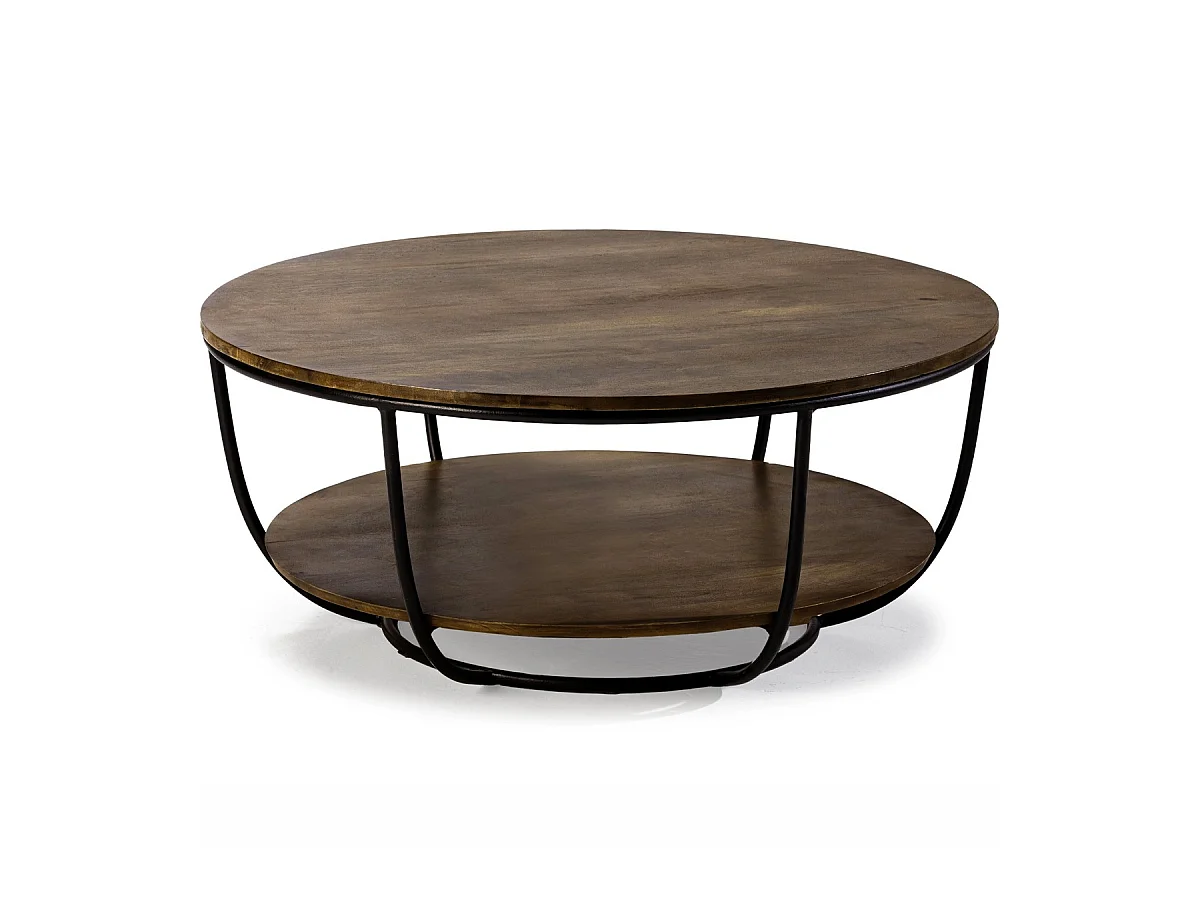 Table basse ronde en bois de manguier et métal 90cm - Pandora