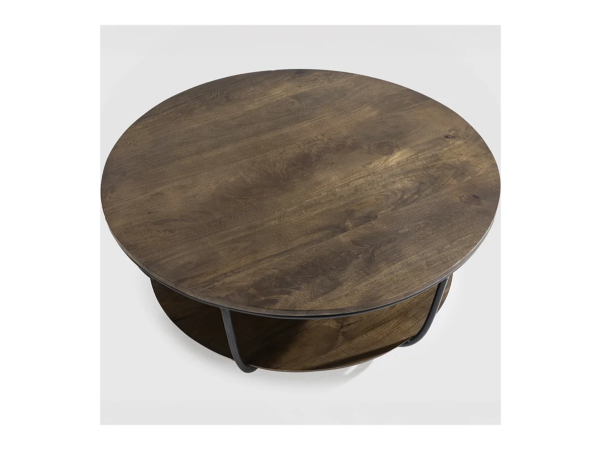 Table basse ronde en bois de manguier et métal 90cm - Pandora