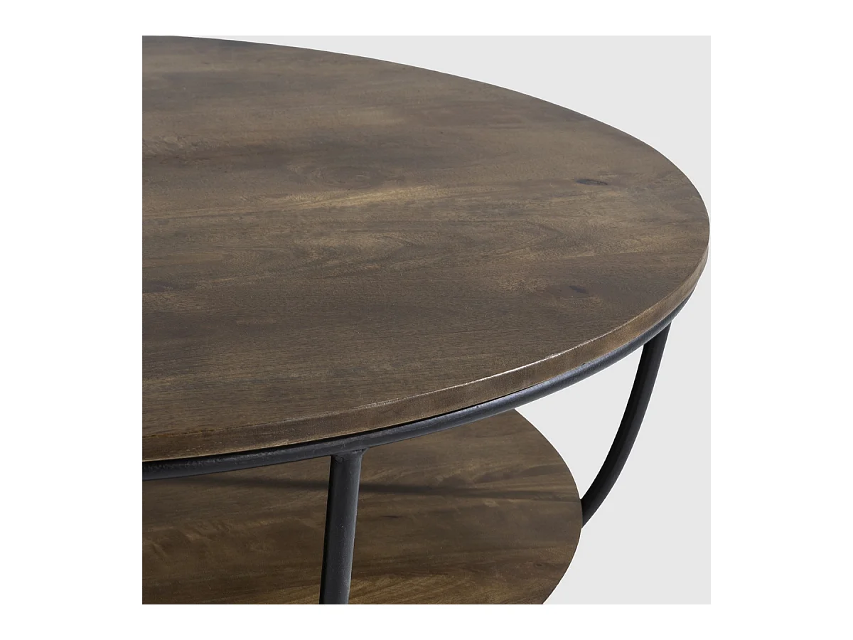 Table basse ronde en bois de manguier et métal 90cm - Pandora