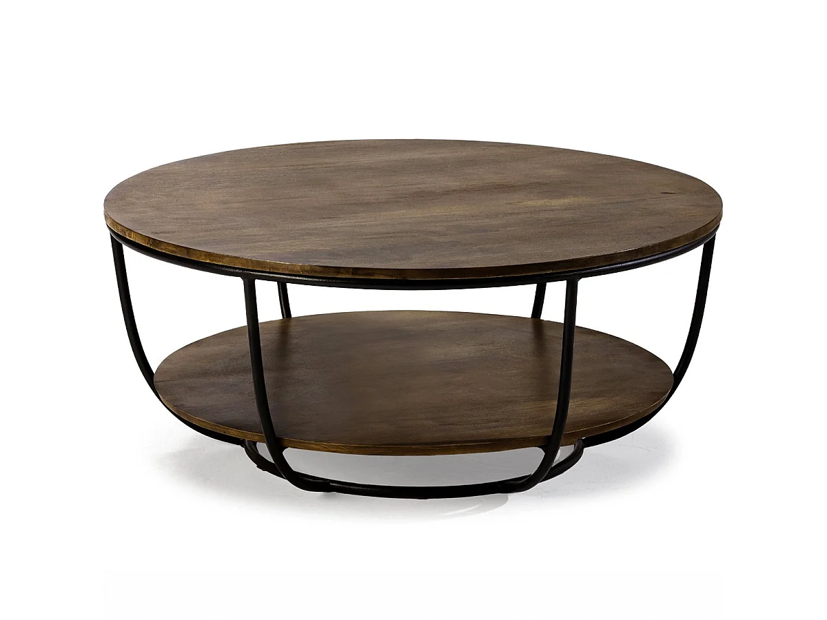 Table basse ronde en bois de manguier et métal 90cm - Pandora