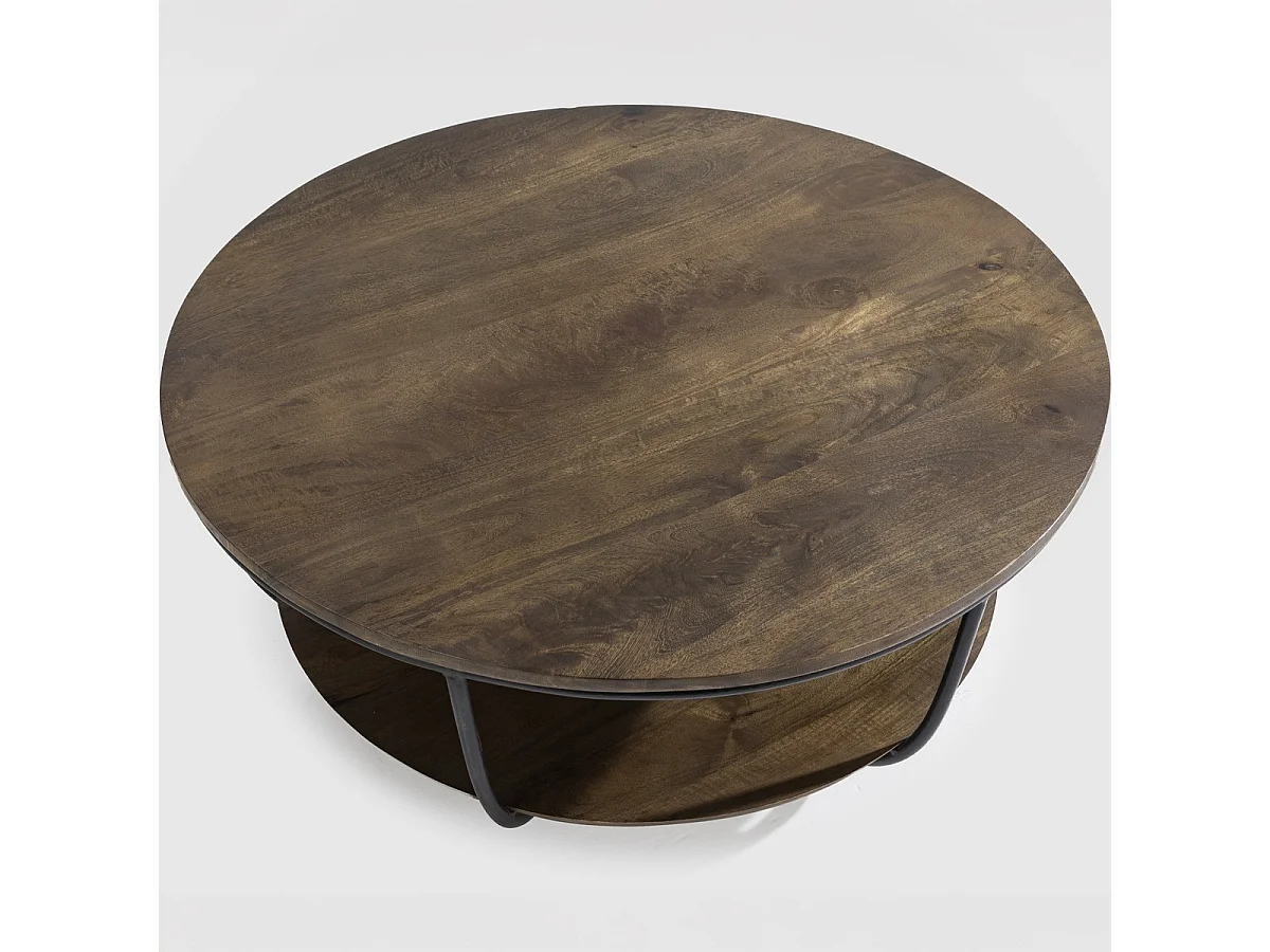 Table basse ronde en bois de manguier et métal 90cm - Pandora