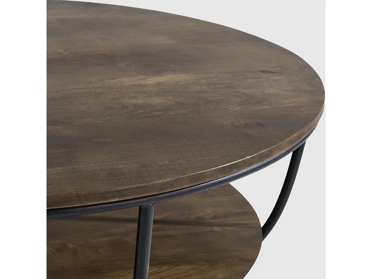 Table basse ronde en bois de manguier et métal 90cm - Pandora