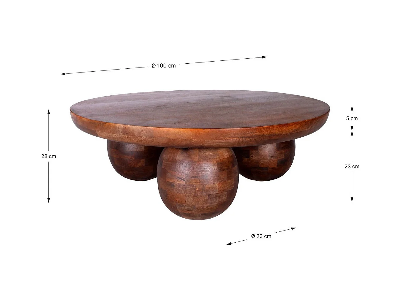 Table basse ronde en bois de manguier 100cm - Venus