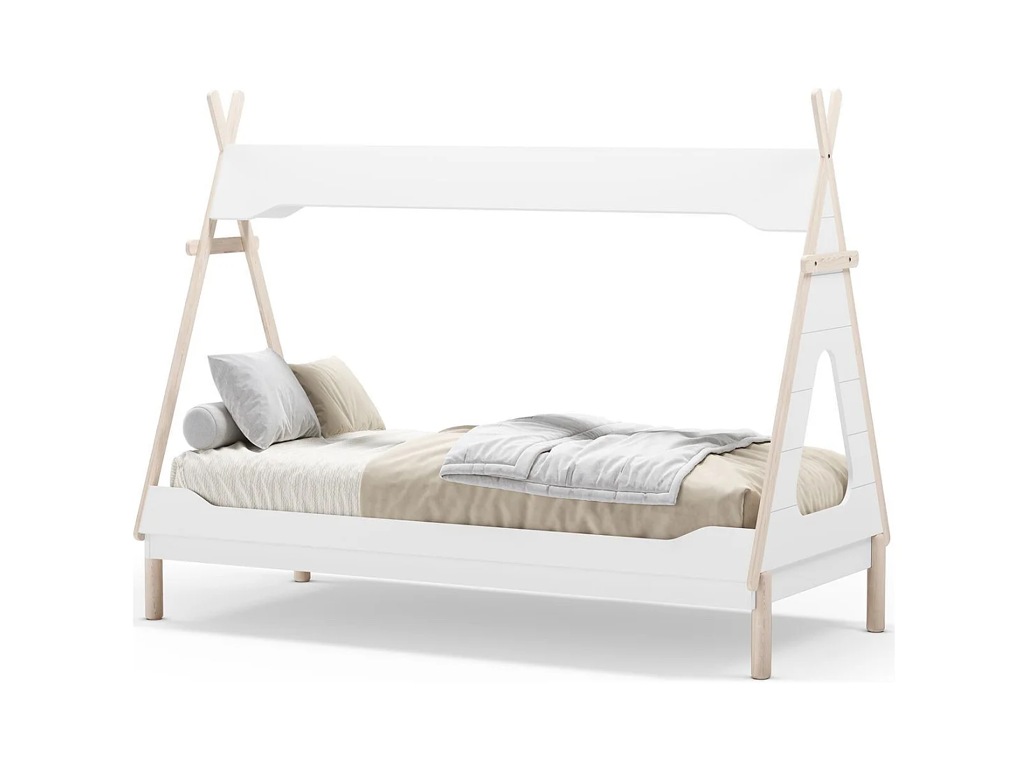 Lit tipi enfant 90x190 cm en bois blanc - Totem
