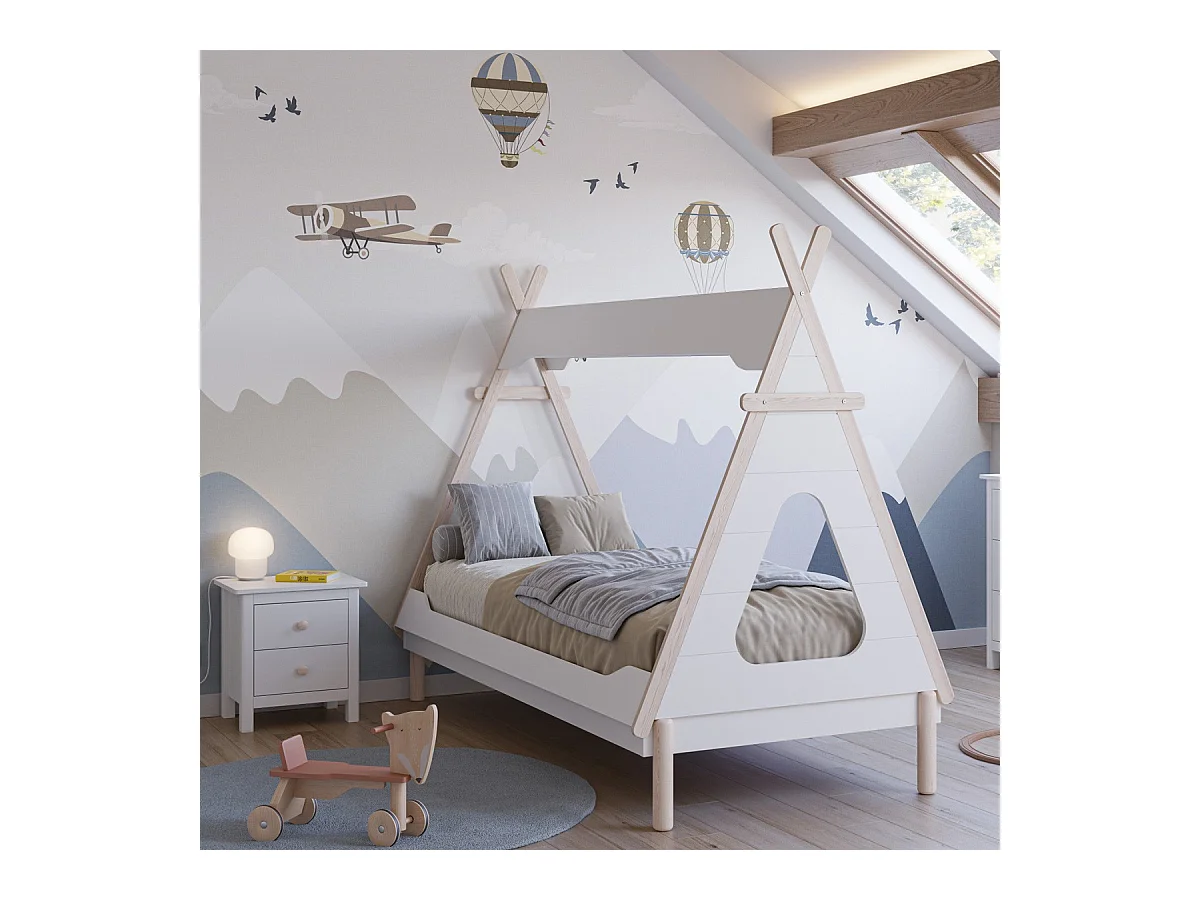 Lit tipi enfant 90x190 cm en bois blanc - Totem