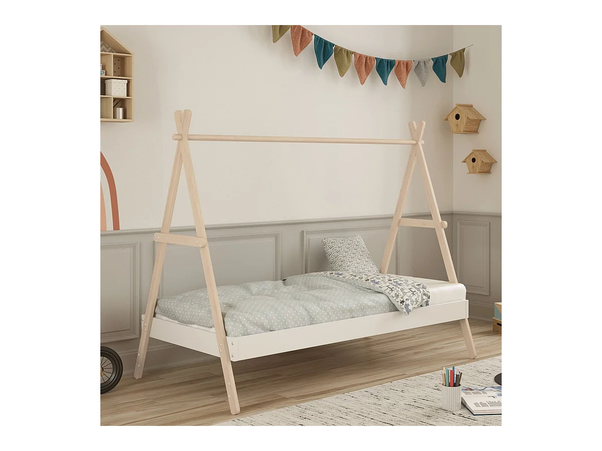 Lit tipi enfant ajustable 90x190 cm en bois clair /blanc - Annie